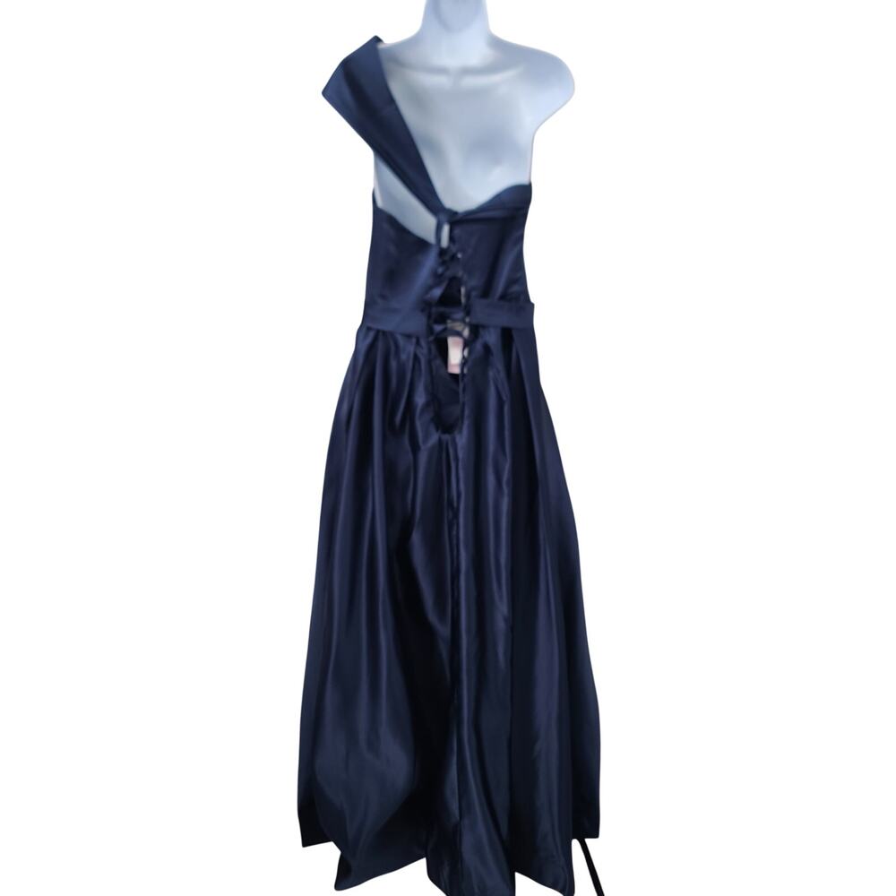 Elegant Satin One shoulder Pleated navy blue Maxi dress Size 8 Wedding Prom - Picture 3 of 13